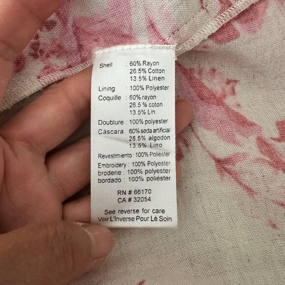 Anthropologie Red Cream Floral V-Neck Long Sleeve Tiered Dress Embroidered M - Picture 11 of 16